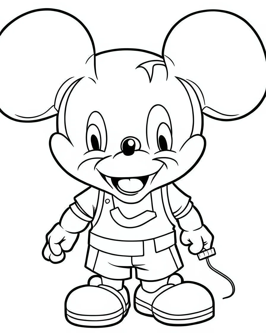 outline art for Cute Kawaii Mickey Mouse coloring page, Japanese manga style, cartoon style, cute face, white background sketch style, full body is a must, only use outline, clean line art, no shadow, bold outline