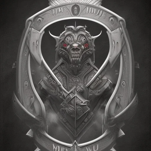 coat of arms of a dark city of blacksmith vampires with tatoos, very detailed