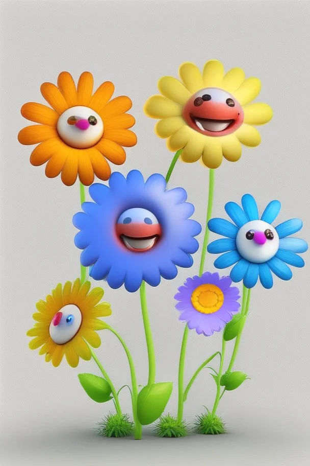 Cute happy avatar realistic flowers on a white background