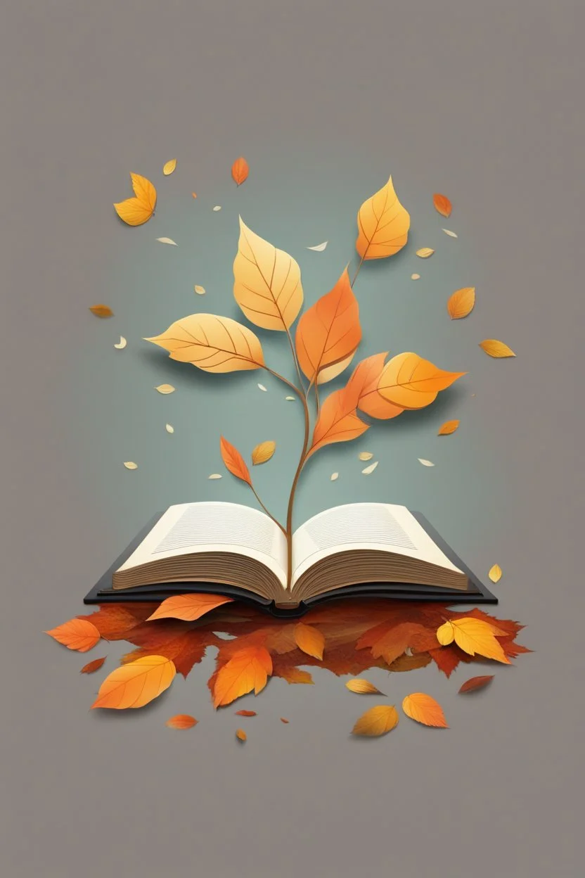 square logo , landscape with leaf fall, flying leaves in the book