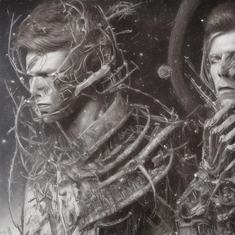 david bowie in winter landscape painted by hr giger