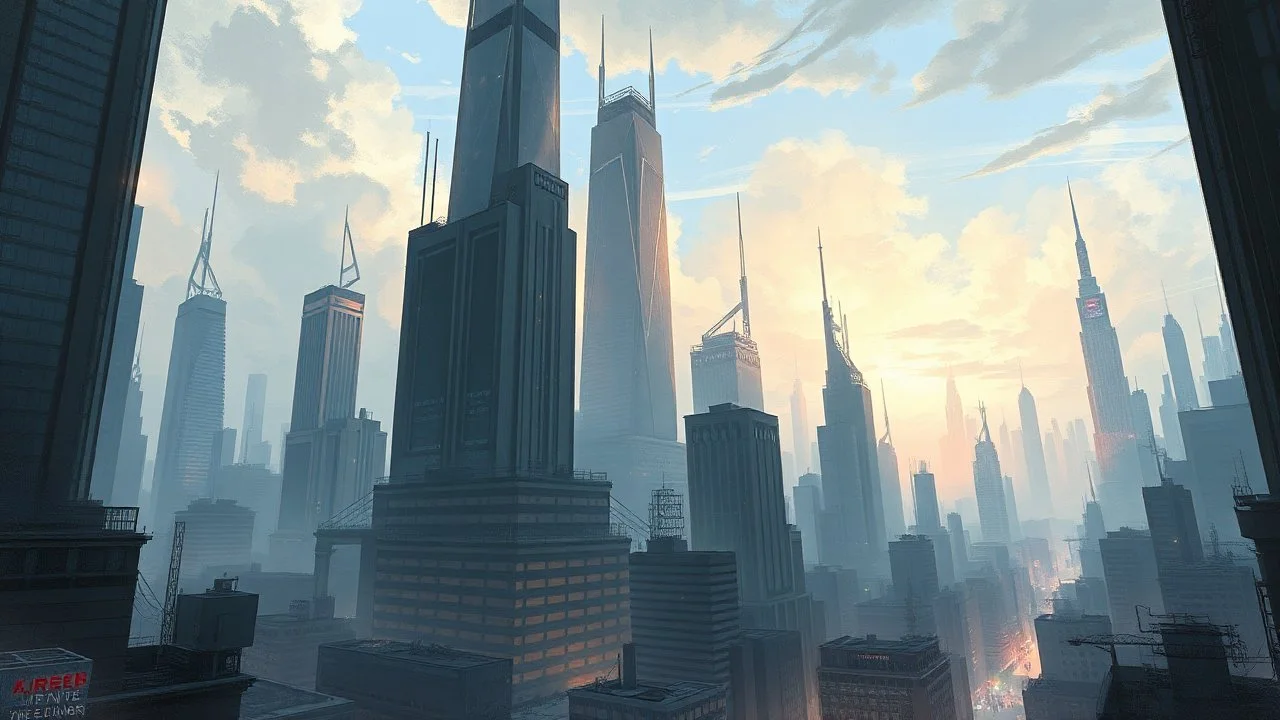 A mesmerizing fantasy urban landscape sketch, featuring towering skyscrapers and office buildings that stretch into the sky. The city is bustling with life, as citizens go about their daily routines. The dreamy and soft depictions of the city create an eerie yet intriguing atmosphere. The essence of adventure lingers in the air, as if the viewer is on the brink of discovering a secret hidden within the city's depths.