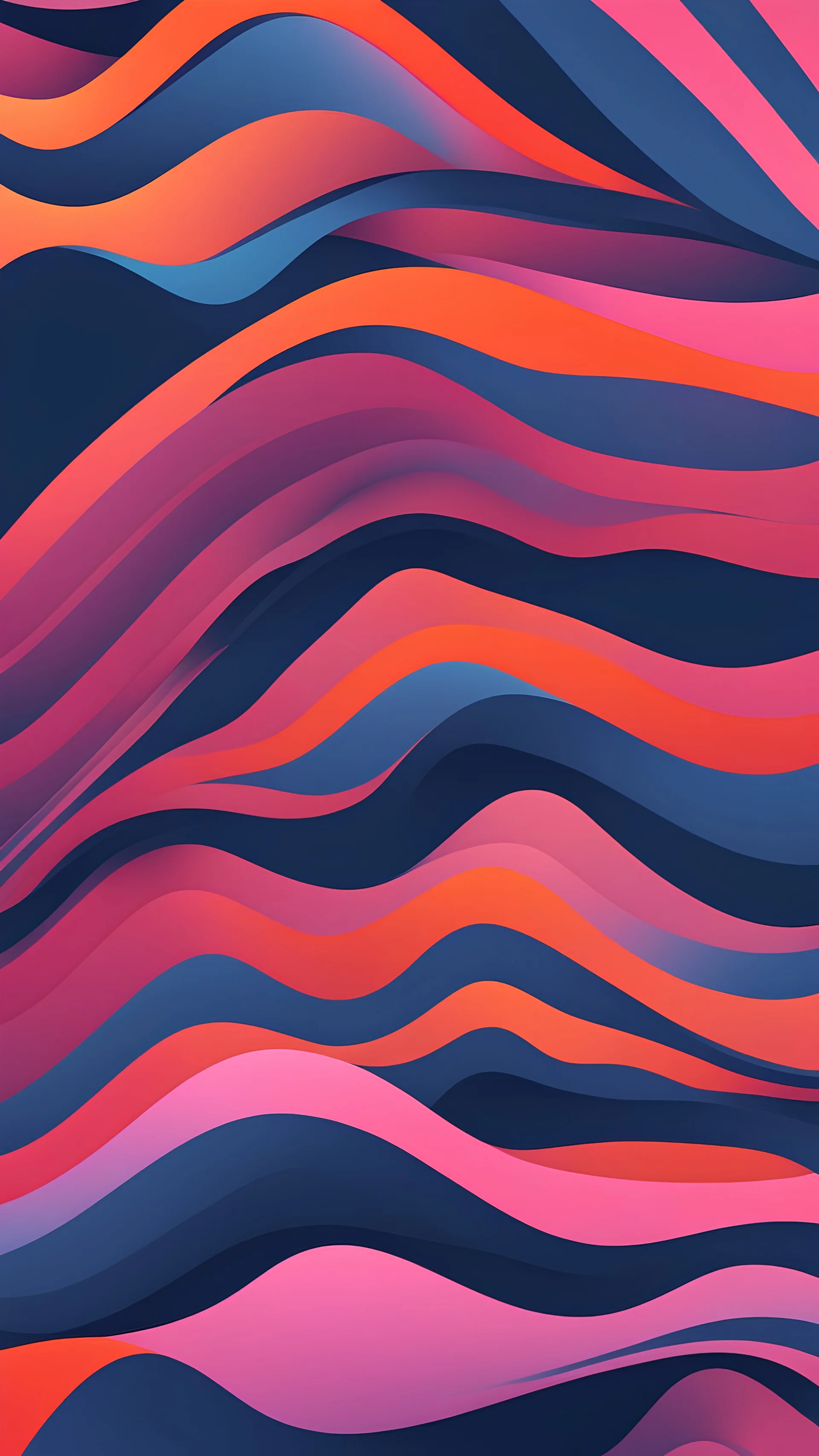 Abstract, minimalistic wallpaper with blue, pink and orange hues, soft gradient, dark, vibrant, phone wallpaper