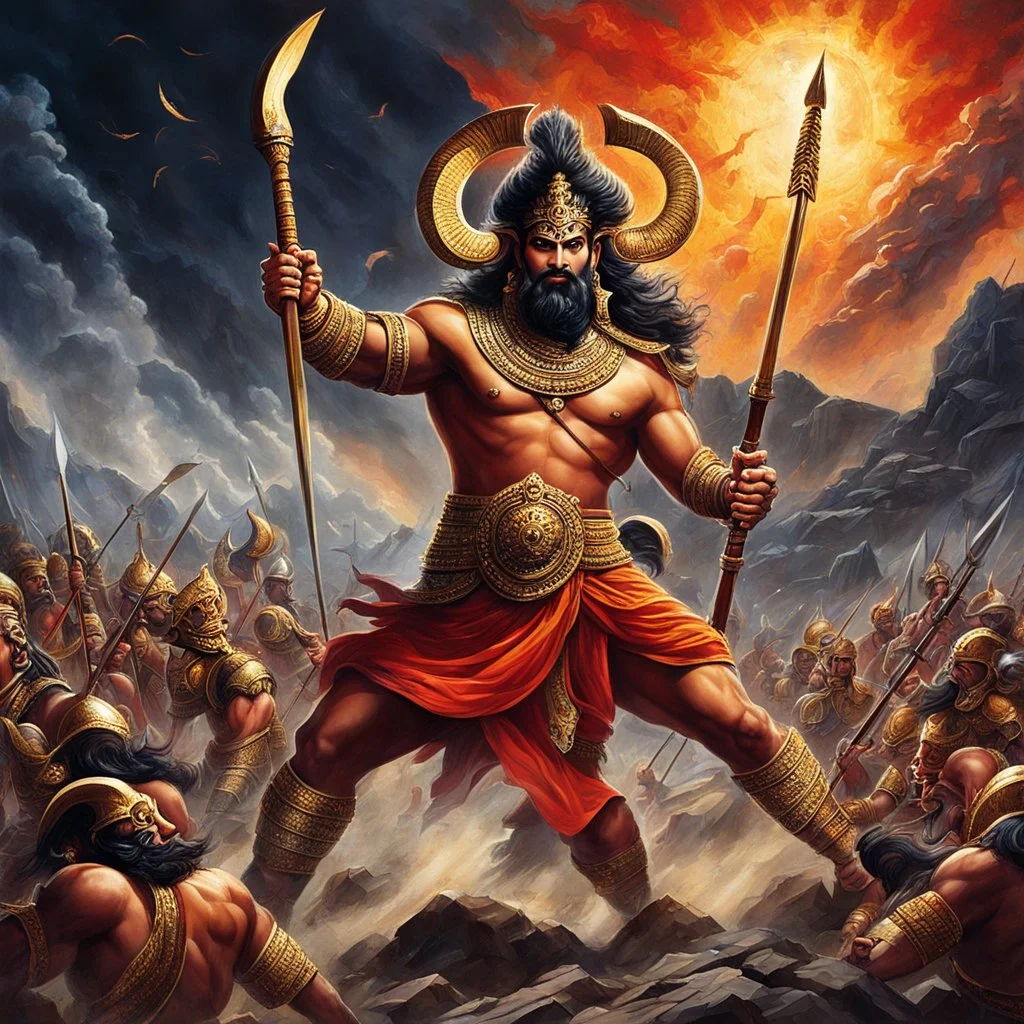 Upon reaching Lanka, a fierce battle ensued between Ram and Ravana. The clash of their powers shook the earth, and the heavens themselves seemed to tremble. Ravana, with his ten heads and twenty arms, unleashed a torrent of dark magic and formidable weapons, seeking to overpower Ram. But Ram, armed with his divine bow and arrows, fought valiantly. His arrows pierced through the ranks of Ravana's demon army, striking fear into their hearts. With each strike, Ram displayed his mastery over divine