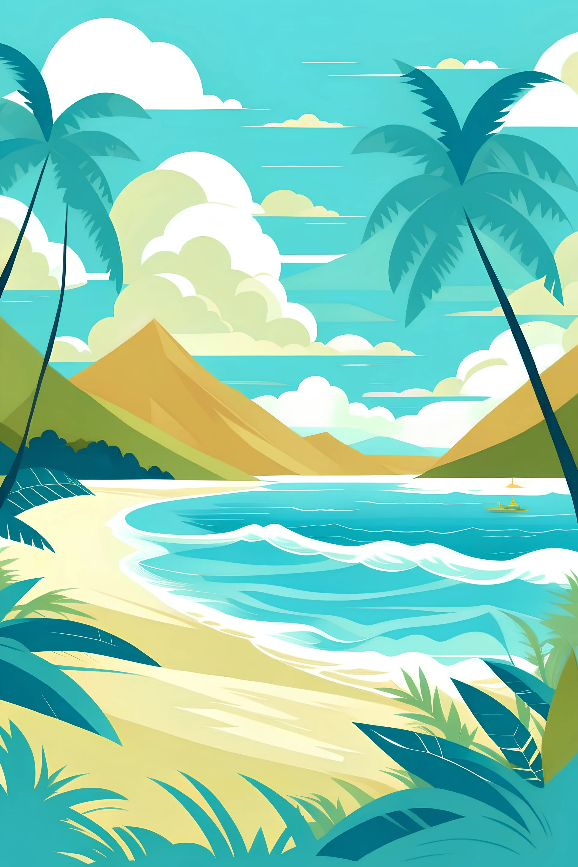 Create a design that reflects the natural beauty of the Dominican Republic's tropical beaches and landscapes, with illustrations of palm trees, white sands, crystal clear waters and the Caribbean sun.