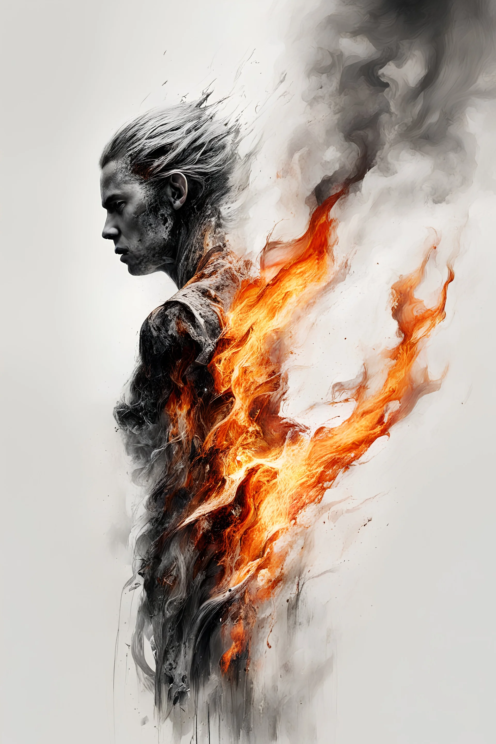 art, abstract, human, burning edges, (intense and emotional visual experience:1.5), (captivating and fiery ambiance:1.3), (dramatic and captivating essence:1.2), (fiery details:1.3), white background