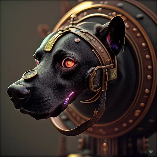 black dog, steampunk, unreal 5, octane render, cinema4d, dynamic lighting, dramatic lighting, 4k, redshift render, highly detailed, hyper realistic