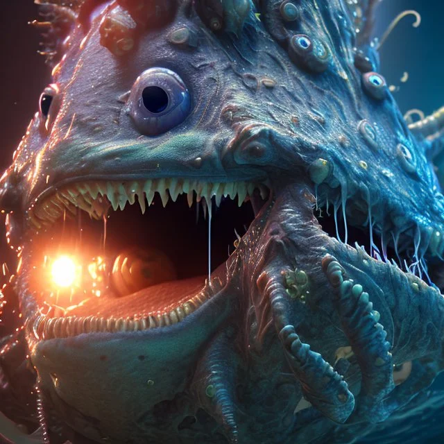 fluid ink angler fish creature, unreal engine 5, 8k resolution, photorealistic, ultra detailed