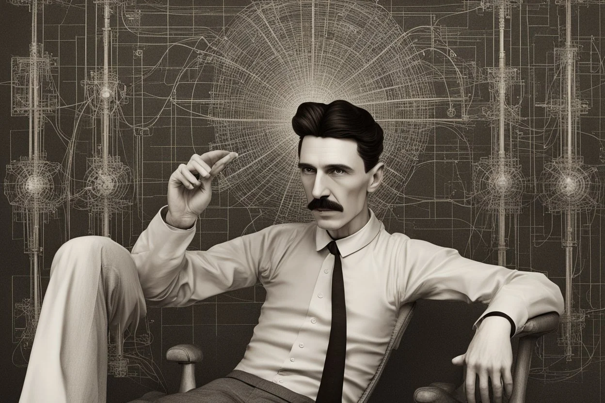 Nikola Tesla lifelike in the style of 3-d