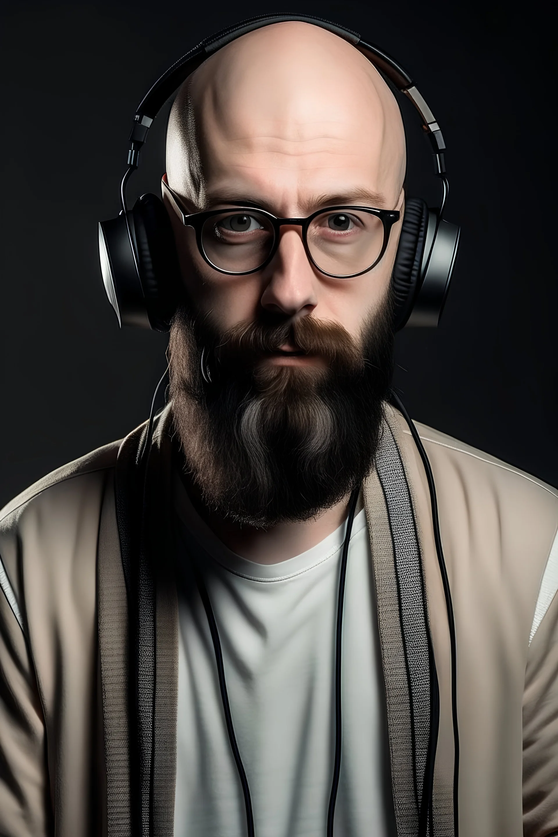 DJ mit einer Brille und Glatze und Bart