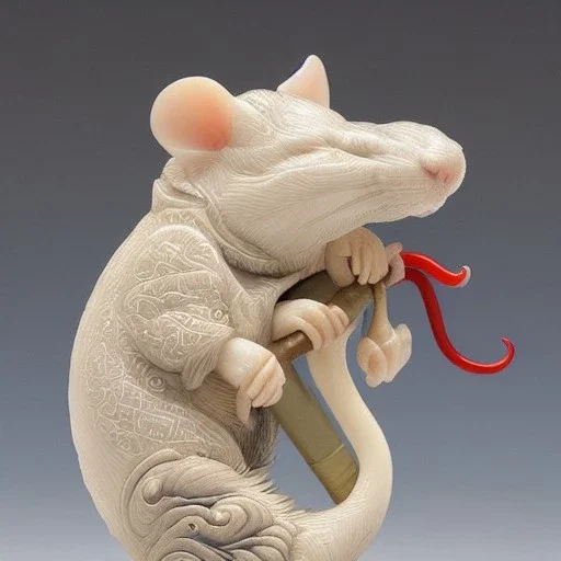 ivory sculpt of Chinese rats tobacco pipe with Chinese cloud and chinese fire pattern and many rats . artwork by tooth wu and wlop and alena aenami and greg rutkowski