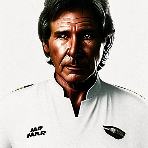 portrait of harrison ford as captain han solo, brown eyes, realistic, rough facial skin, cinematic lighting, photorealistic, volumetric light and shadow, hyper HD, octane render, unreal engine, insanely detailed and intricate, hyper-realistic, space background, watercolour on white paper