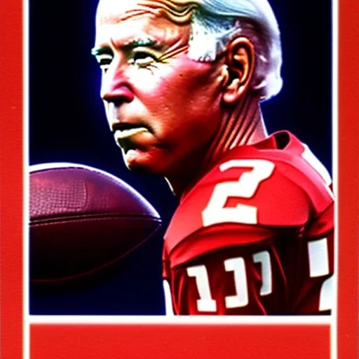 Full view Joe Biden as a football player trading card helmet, NFL logo, fleer 1975