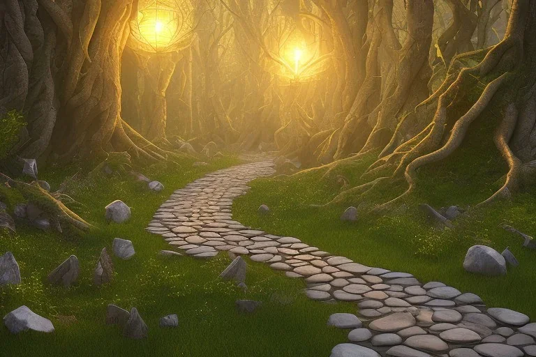  stone path lanterns forest