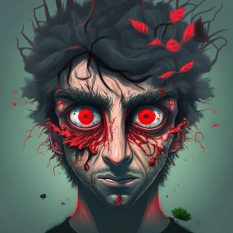 make an illustration of a Weed addict with red eye,