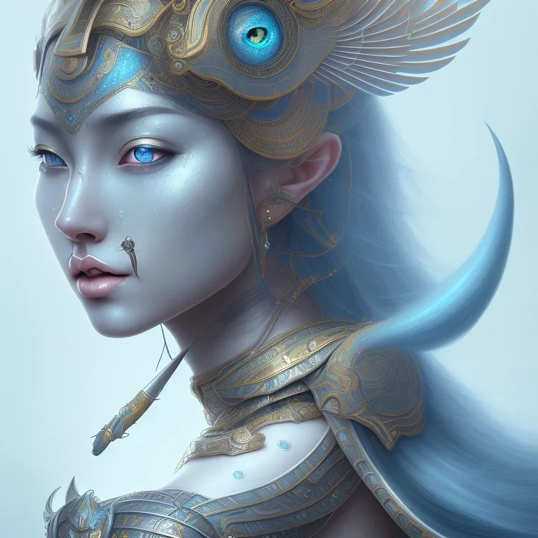 sango fantasy, fantasy magic, intricate, sharp focus, illustration, highly detailed, digital painting, concept art, matte, masterpiece head sexy Asian beauty blue hair space lady silver tiger head Egyptian princess pyramid