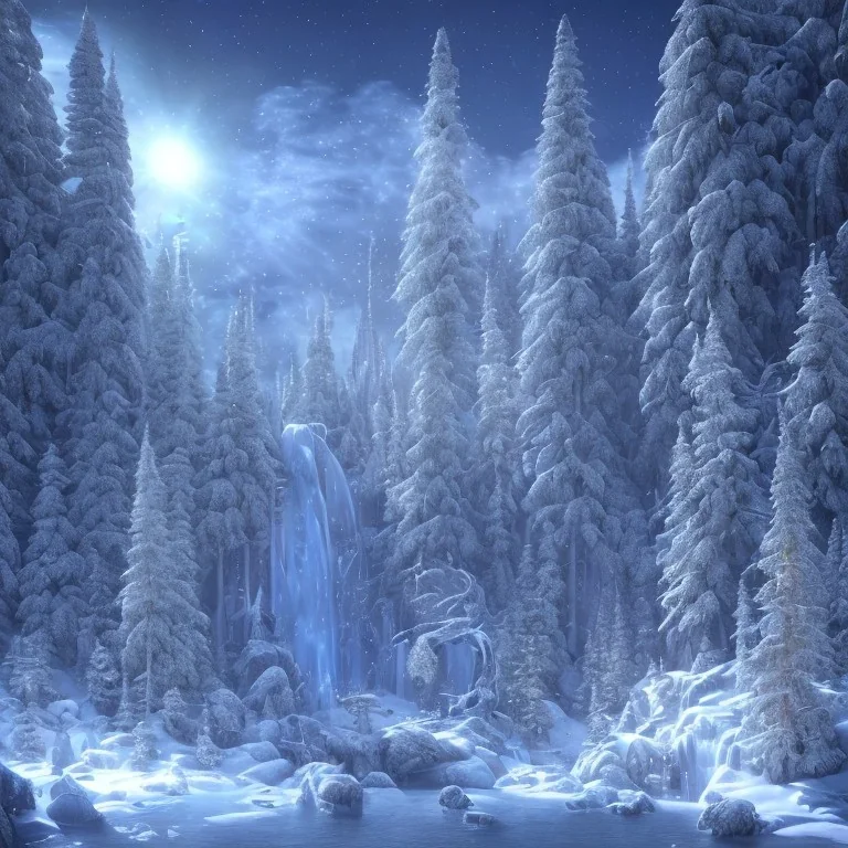  white and gold crystal castle blue，waterfall, winter snow flakessnow, northern Lights, full of details, smooth, bright sunshine，soft light atmosphere, light effect，vaporwave colorful, concept art, smooth, extremely sharp detail, finely tuned detail, ultra high definition, 4 k, unreal engine 5, ultra sharp focus