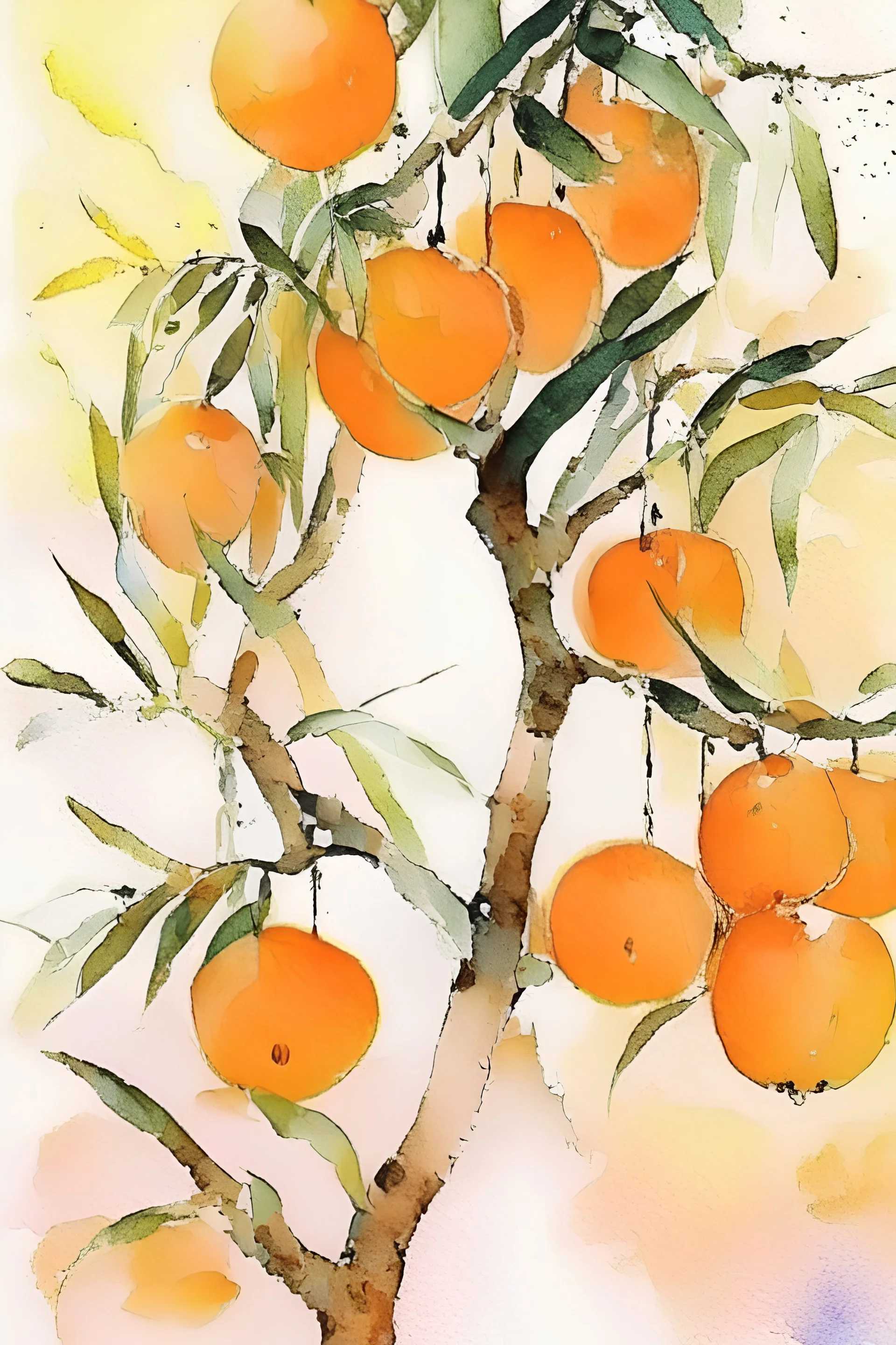 Watercolor orange frut trees, perfect
