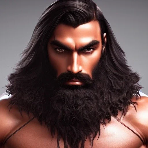 a Portrait of a dude, handsome, dark long hair, masculine, handsome, upper body, muscular, hairy torso, fantasy, intricate, muscular, elegant, highly detailed, digital painting, artstation, concept art, smooth, sharp focus, illustration,