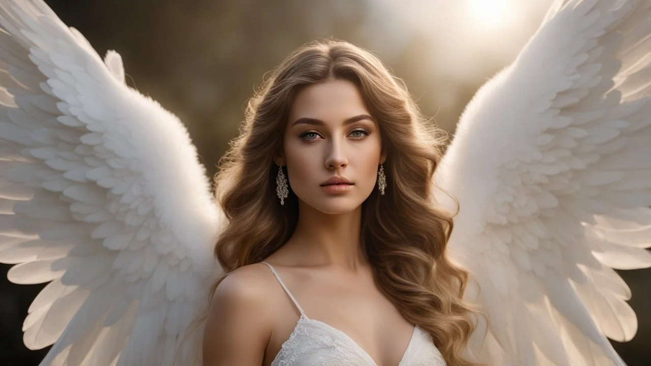 a powerfull angel with the most beautiful face and eyes in the world. huges wings. standing in a beam of white magic. exquisite realism, a masterpiece, fantasy concept art, dynamic lighting, hyperdetailed, intricately detailed, deep color, volumetric lighting, Epic cinematic brilliant stunning intricate meticulously detailed dramatic atmospheric maximalist, CAMERA: Nikon Z7 | FOCAL LENGTH: 105mm | SHOT TYPE: Close-up | COMPOSITION: Centered | LIGHTING: Soft, directional