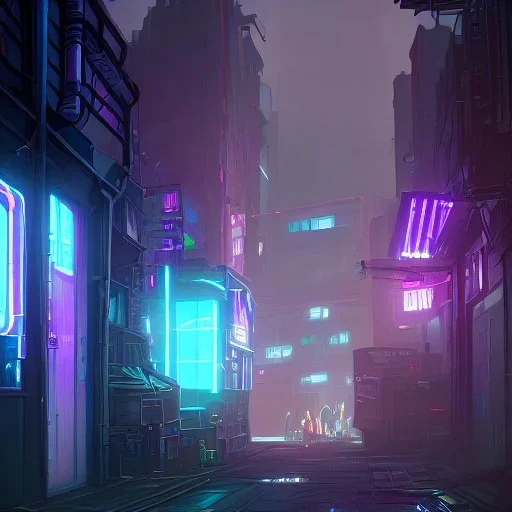 cyberpunk slums base houses scifi alleyway neon lights