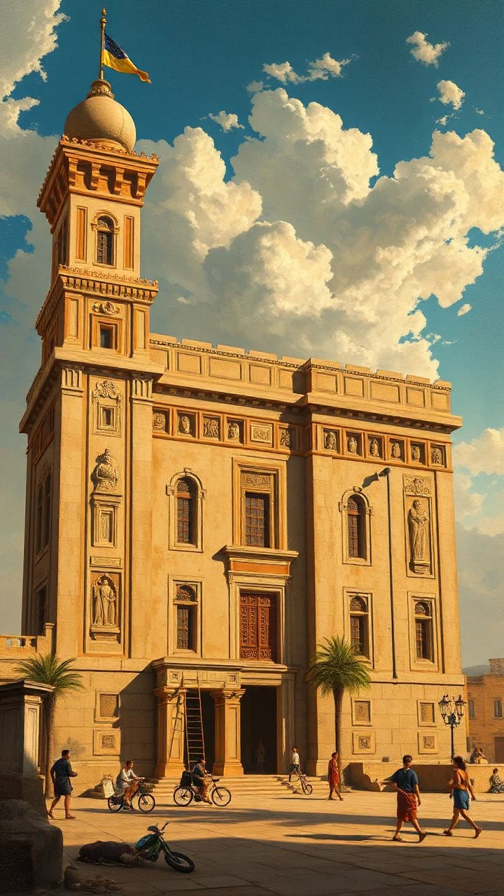 Bosch painting style building the Egyption paramount ,