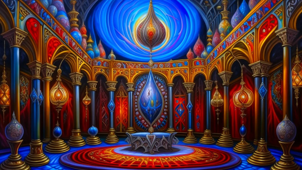 Oil painting, majestic, festive, divine, fantasy world, restrained, geometric, beautiful composition, exquisite detail