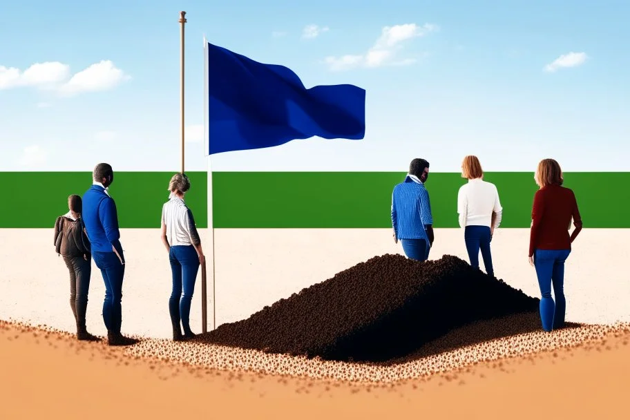 French flag near people talking about soil strategy