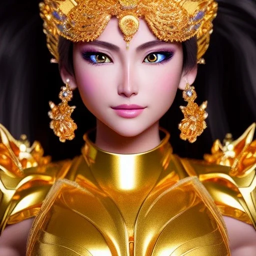 Ultra detailed fullbody Portrait in oil on canvas of beautiful female character with gold armor(saint Seiya),extremely detailed digital painting, extremely detailed face, crystal clear eyes, mystical colors ,perfectly centered image, perfect composition, rim light, beautiful lighting,masterpiece ,8k, stunning scene, raytracing, anatomically correct, in the style of Sixfrid and KyuYong Eom and Steve Jung and Simon Bisley.