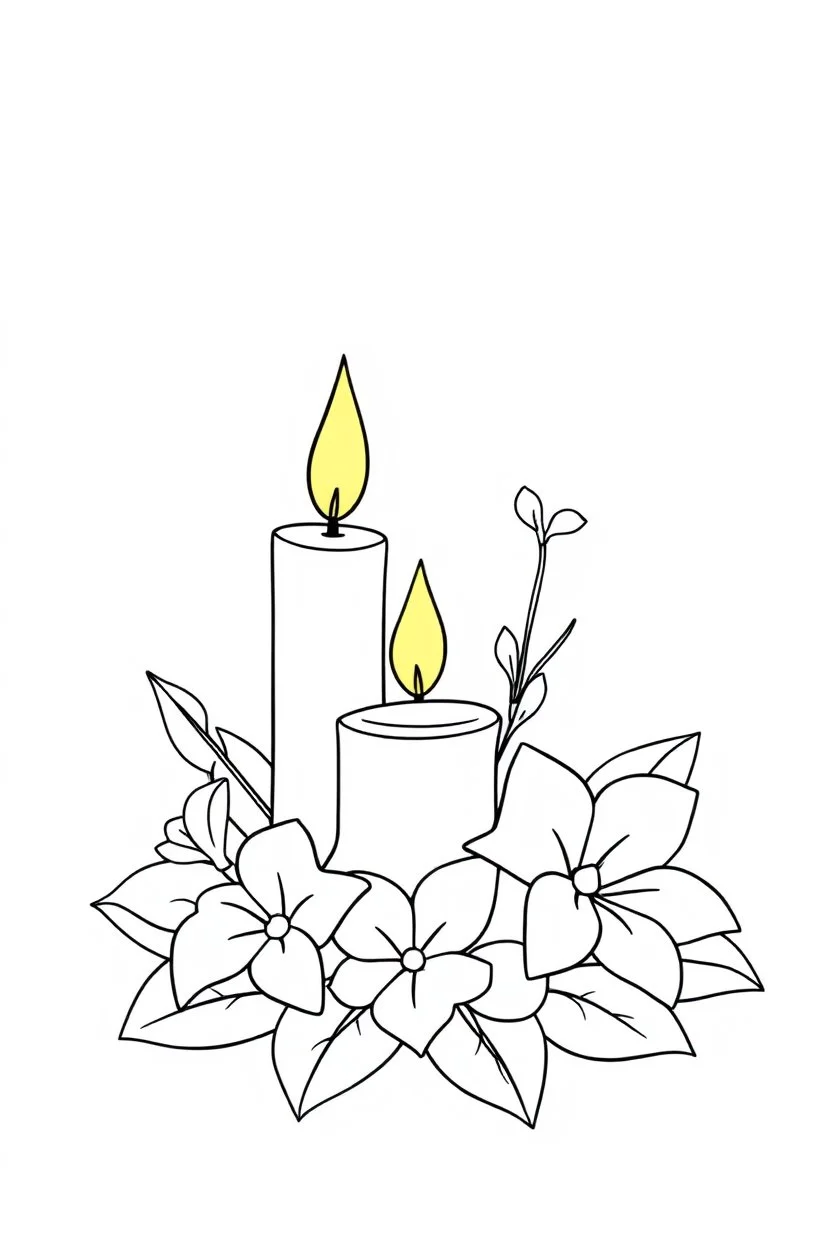 outline art for square Heart Candle Plumeria Ikebana style coloring page for kids, classic manga style, anime style, realistic modern cartoon style, white background, sketch style, only use outline, clean line art, no shadows, clear and well outlined