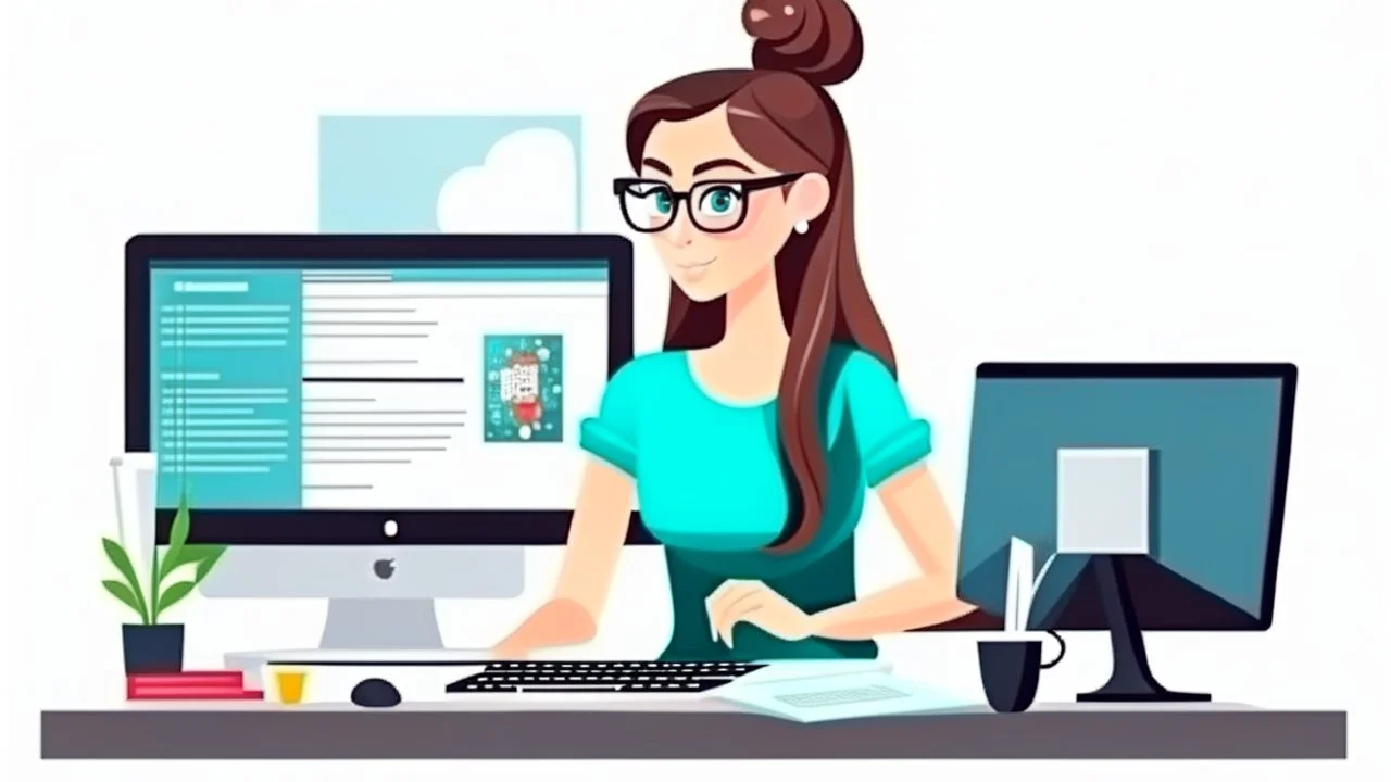 illustaration women web developer with white background