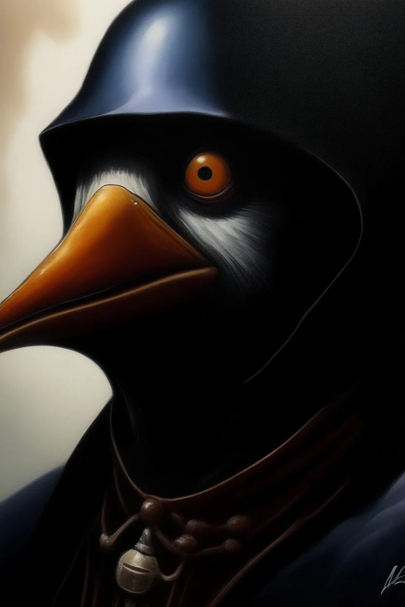 Pengu, oil painting. dark fantasy cover 1970, closeup dnd business style. investor, montey.