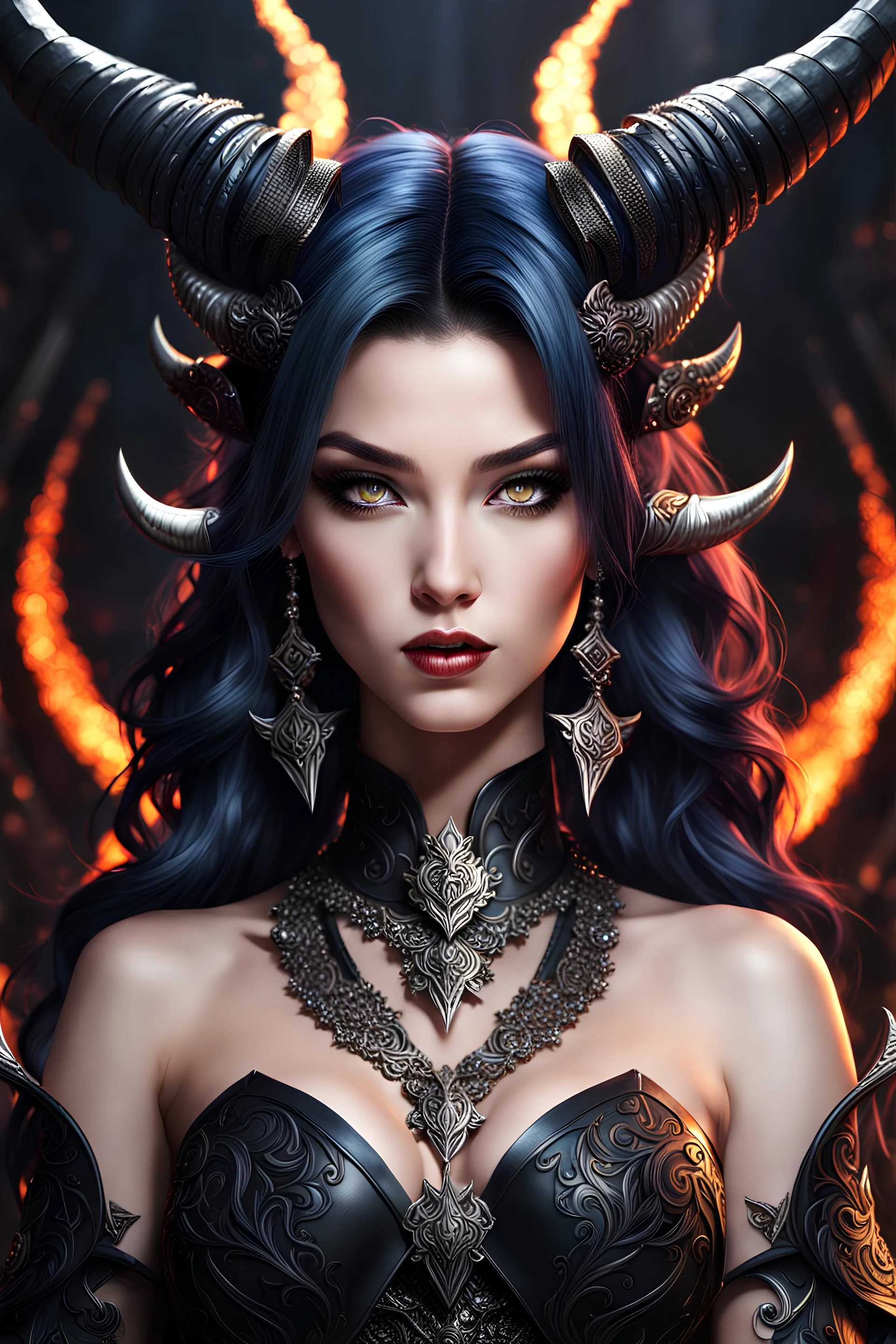 Beautiful woman, 8k, anime style, demon horns, succubus, apocalypse, intricate details, highly detailed, high details, detailed portrait, masterpiece, ultra detailed, ultra quality