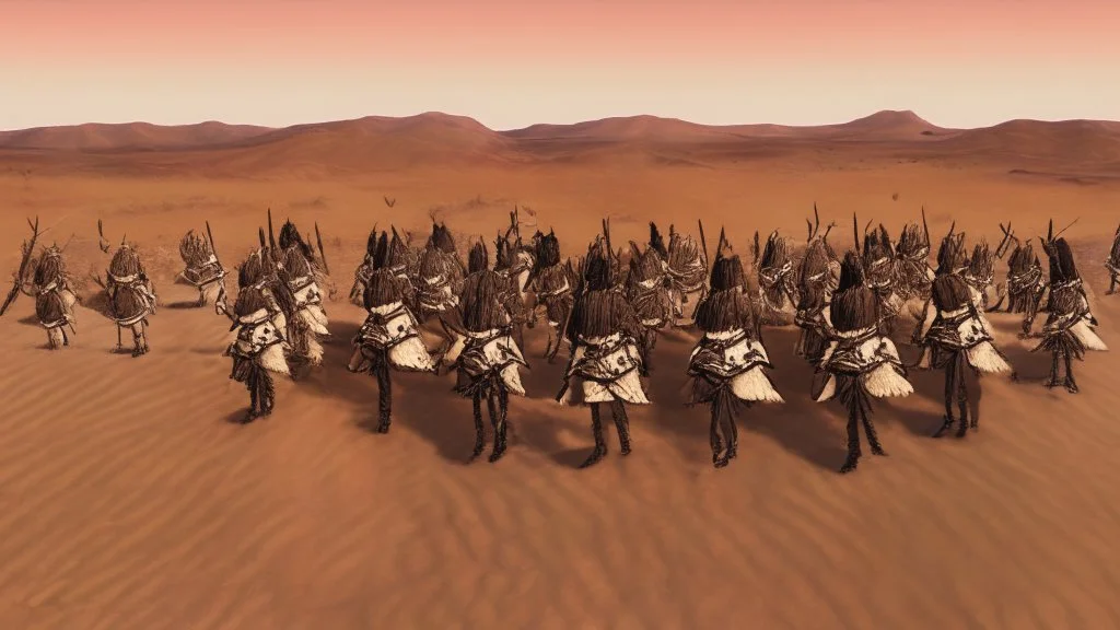 desert, comic style warriors from behind