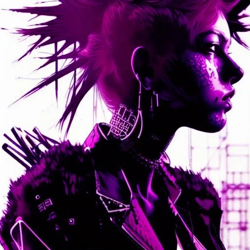 beautiful punk girl, hyper detailed, illustration by <kilian eng> <Yoji Shinkawa>, purple tones,