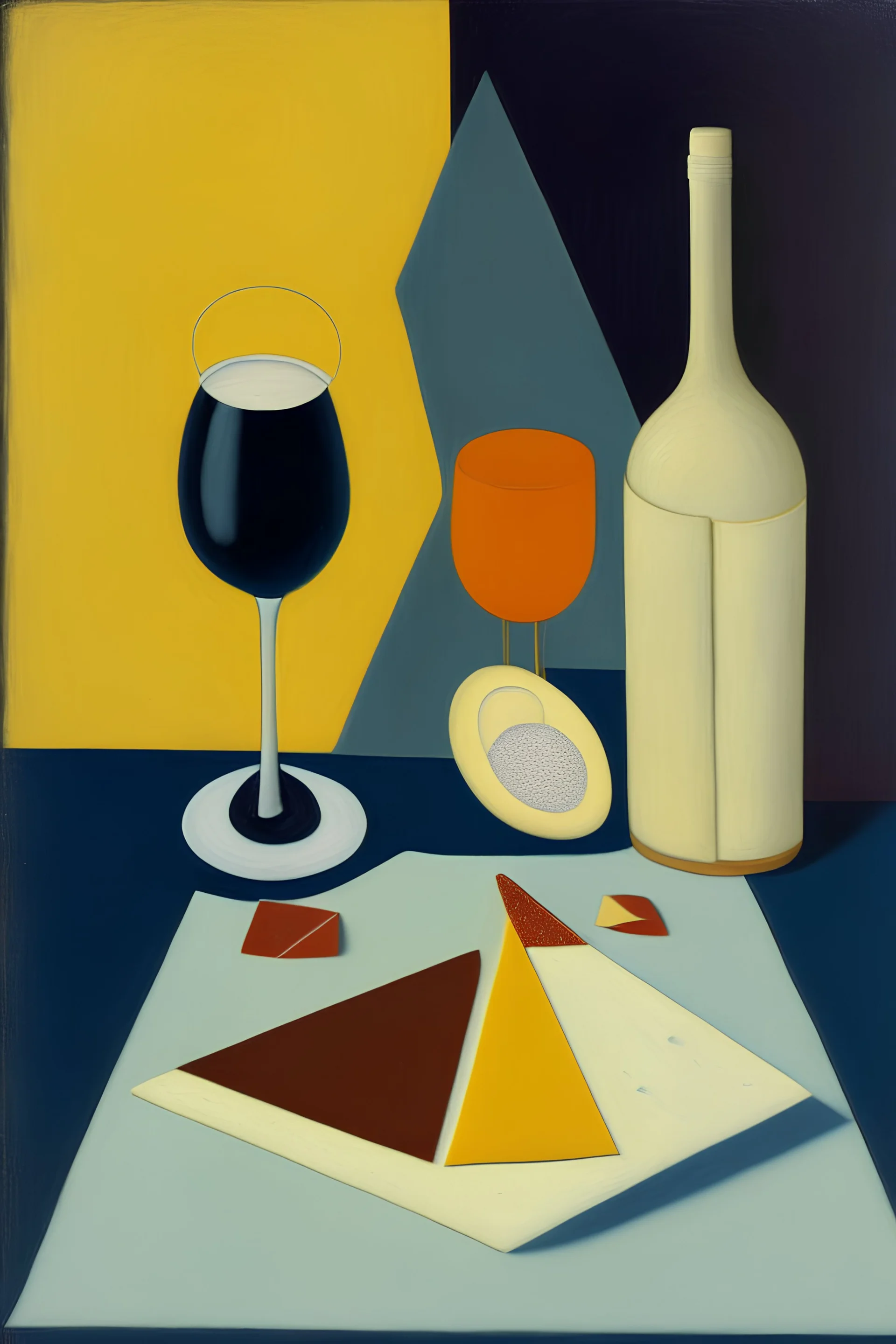 Stillleben mit Käse und Wein im Stile von Hilma af Klint