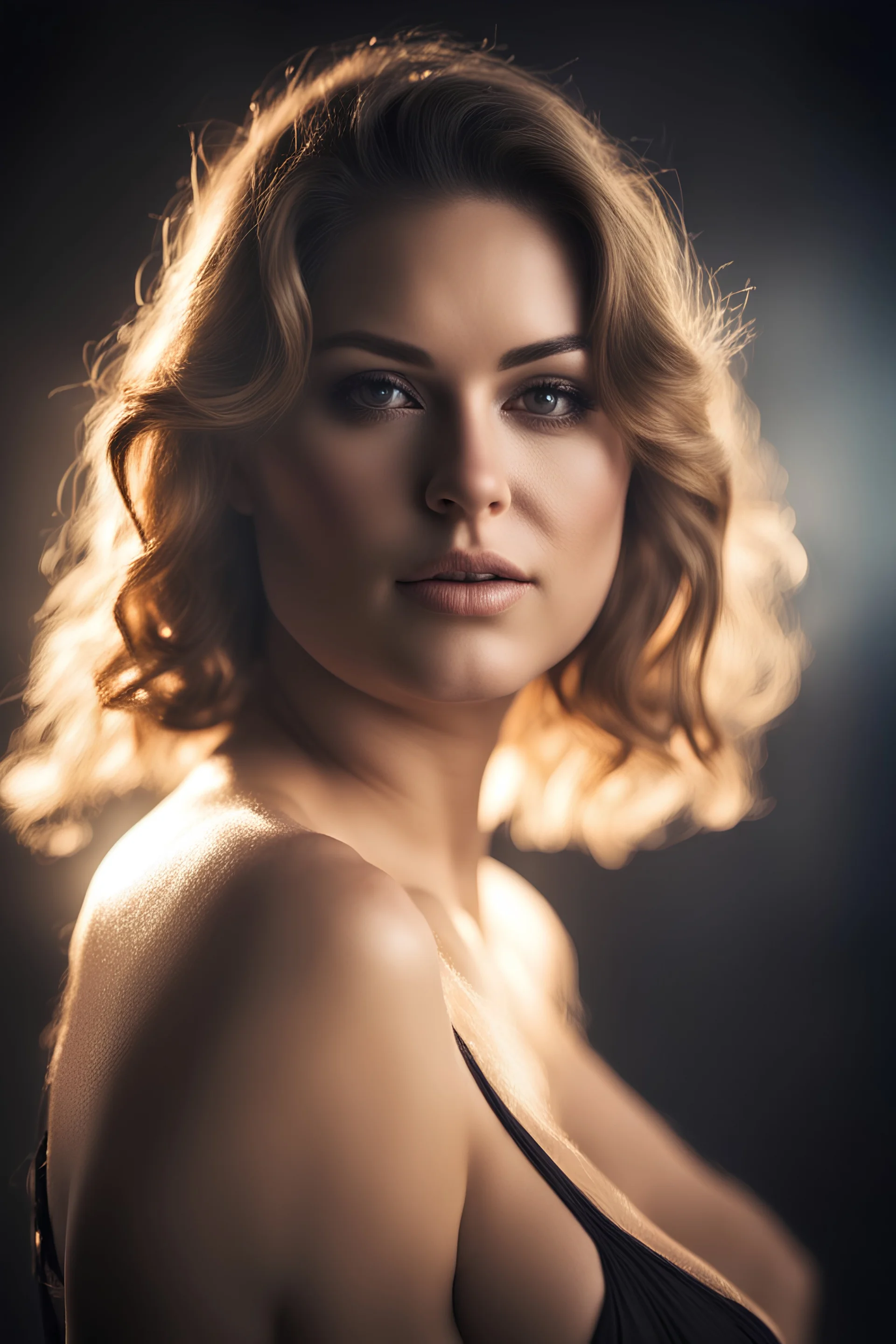 Beautiful curvy Woman..., close-up, backlight, blurred dark background