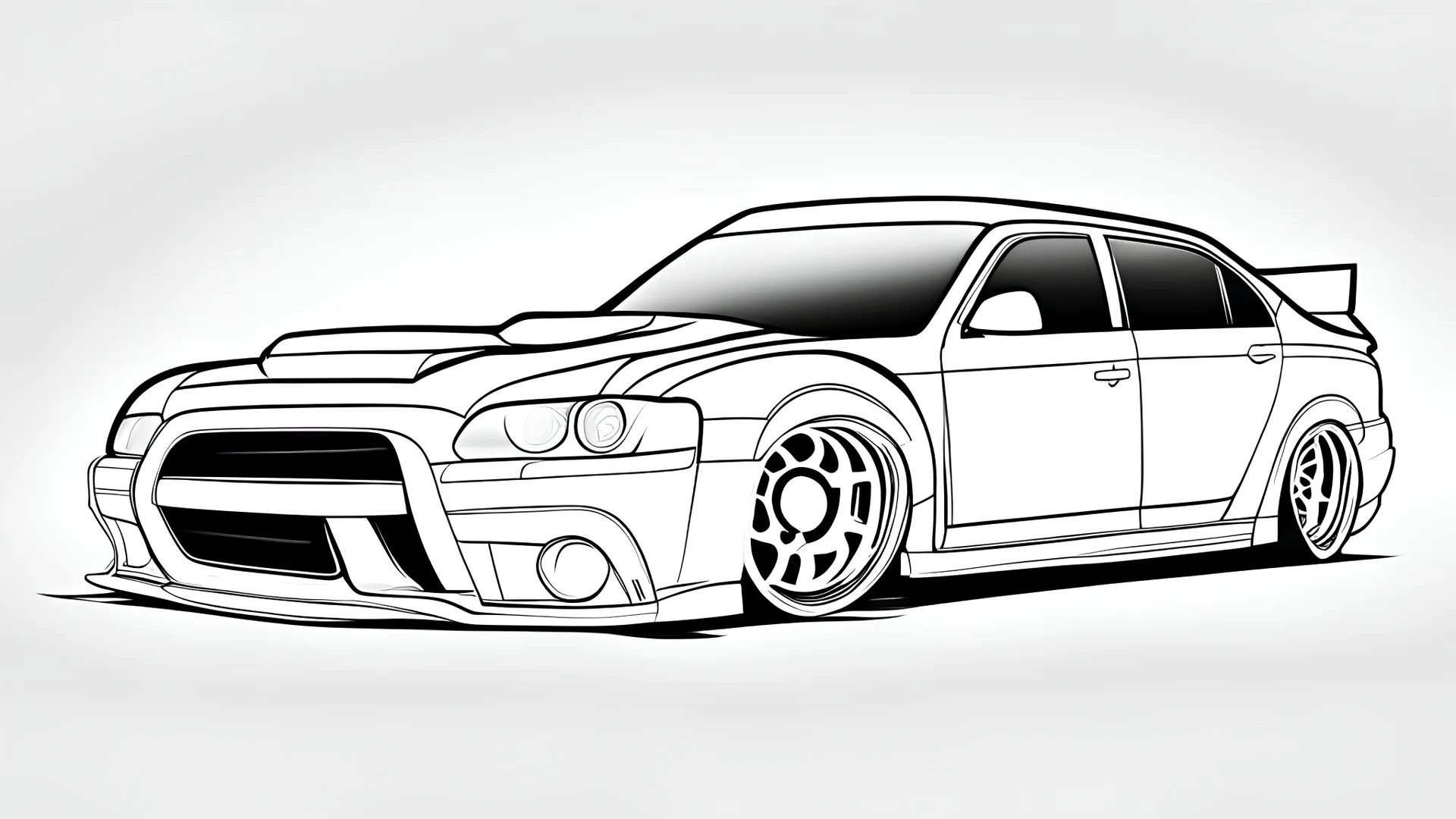 illustration car without colors for color it with full white background and without black gradation