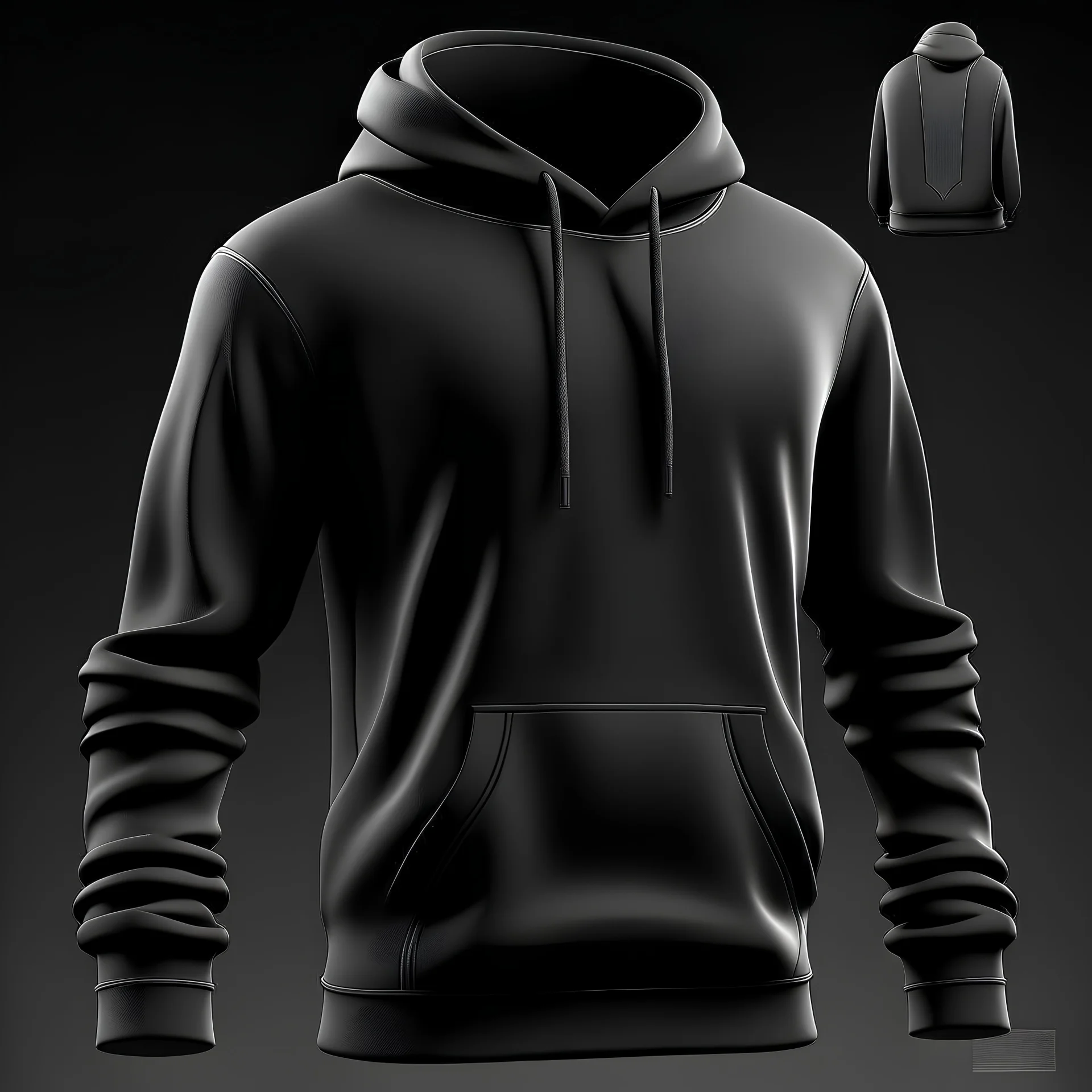 Make a plain black hoodie mockup of 3. Gallery Stablecog