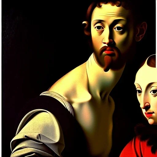 portrait of a male and a beatiful female Caravaggio style