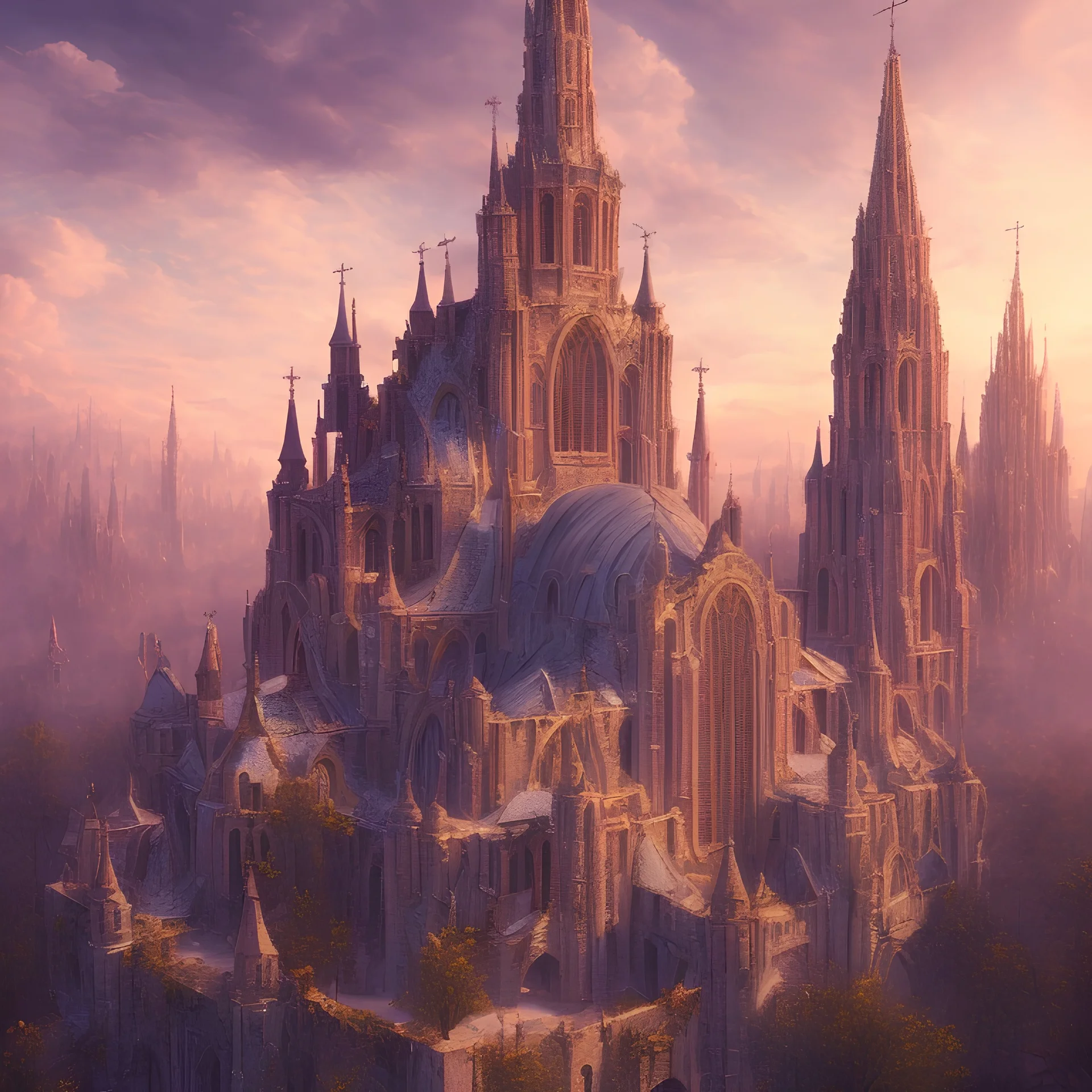 huge tower with destroyed old city next it, church, spectacular sky, 8k, delicate colors in the foreground, full of details, smooth, light effect，vaporwave colorful, smooth, extremely sharp detail, finely tuned detail, ultra high definition, 8k, unreal engine 5, ultra sharp focus, high constrast