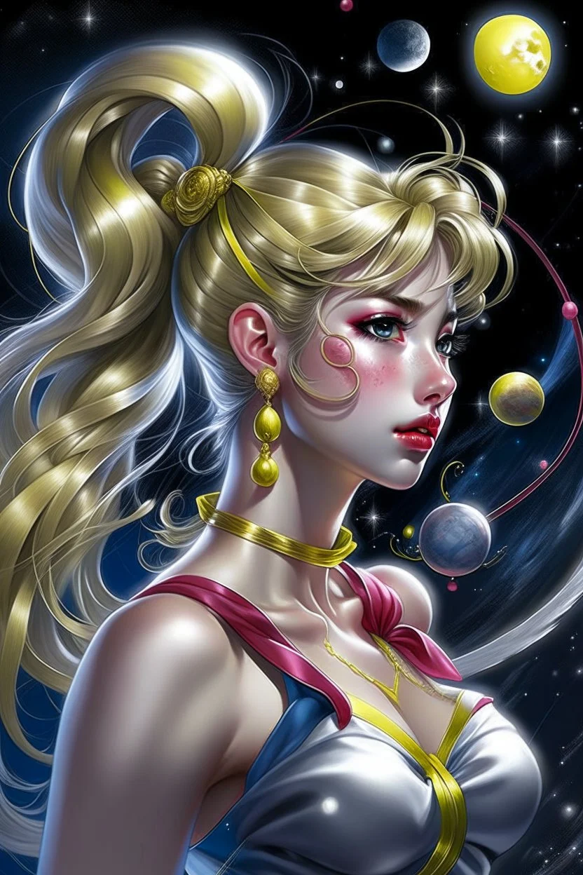 Create a stunning, photorealistic illustration of Sailor Moon's transformation sequence, highlighting her evolution into a beautiful and powerful woman. Ensure that the details, colors, and lighting capture the essence of her character and the magic of the transformation