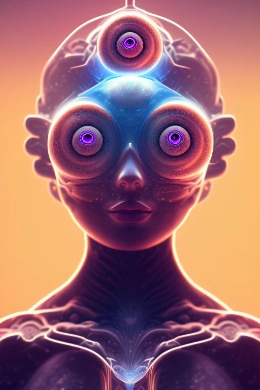 portrait full human body, meditation, third eye, universe, fourth dimension, fractal, realistic, 8k, high quality, extreme detail, symmetrical,