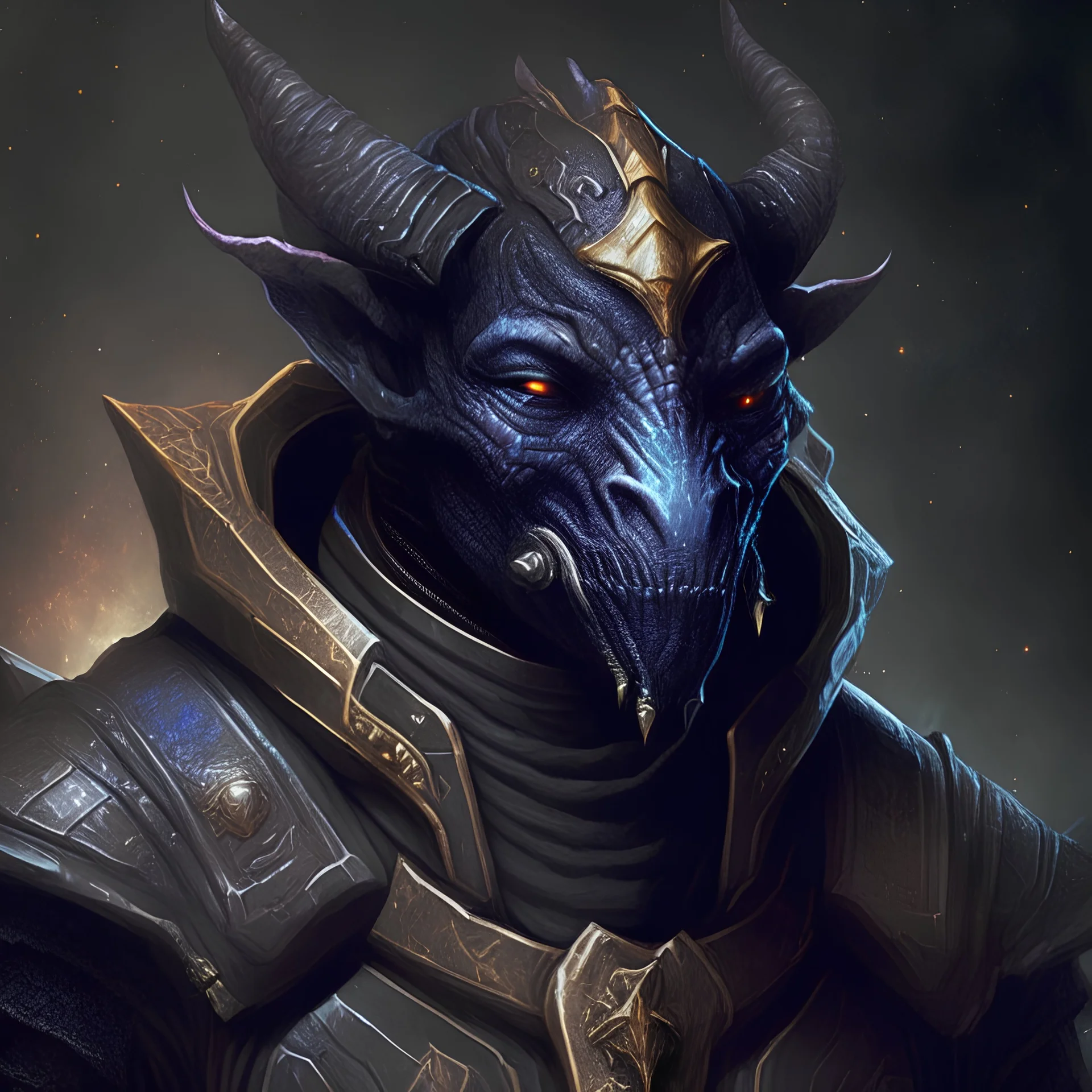 portrait of black space dragonborn priest