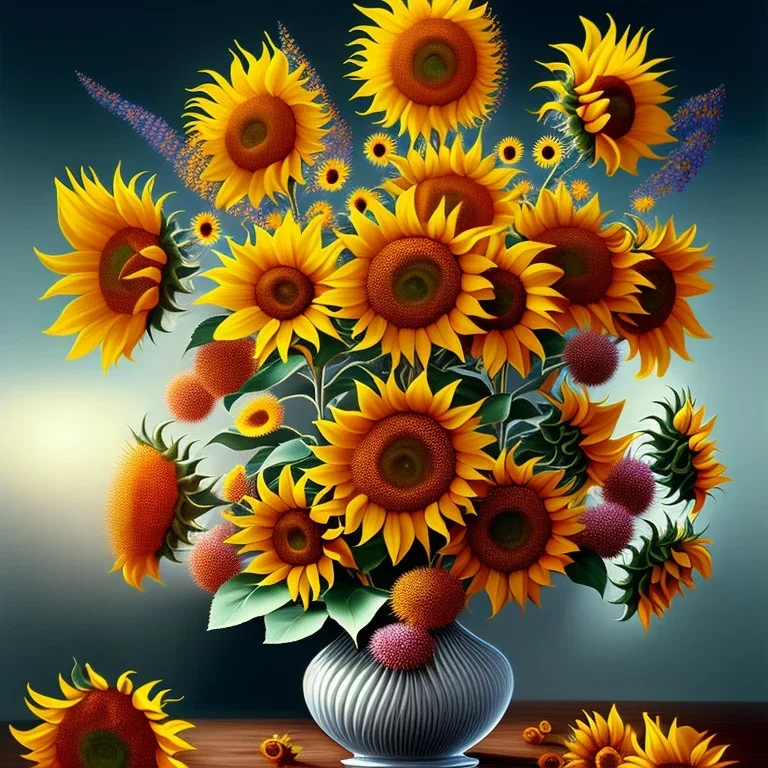 Vase with Fifteen Sunflowers