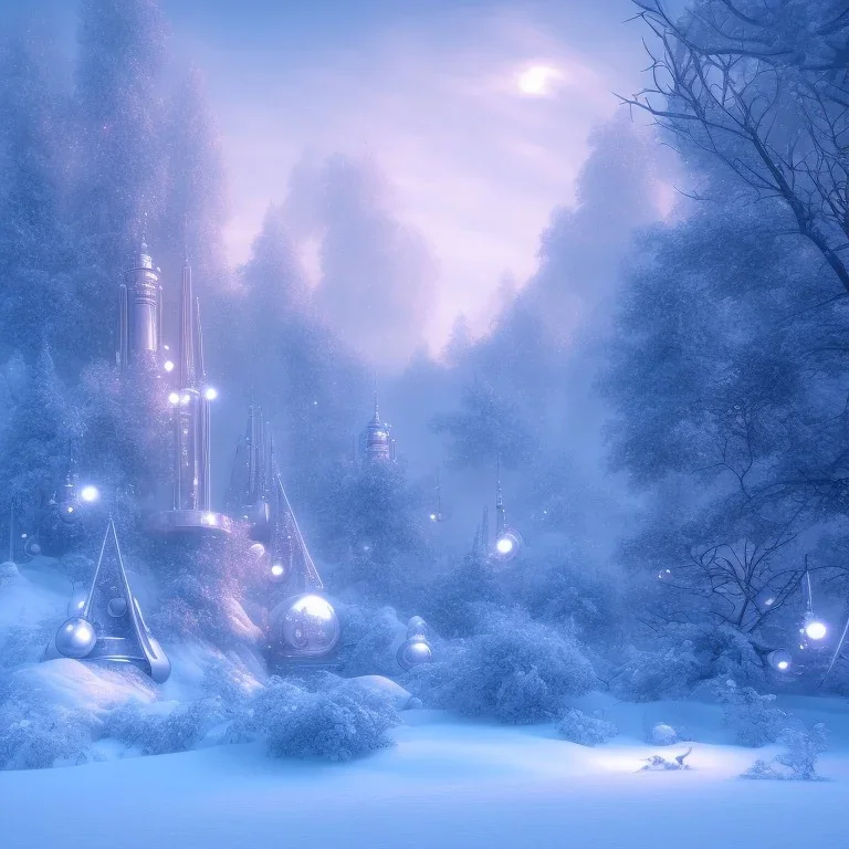 winter landscape, bells, ice, dreamy, science fiction