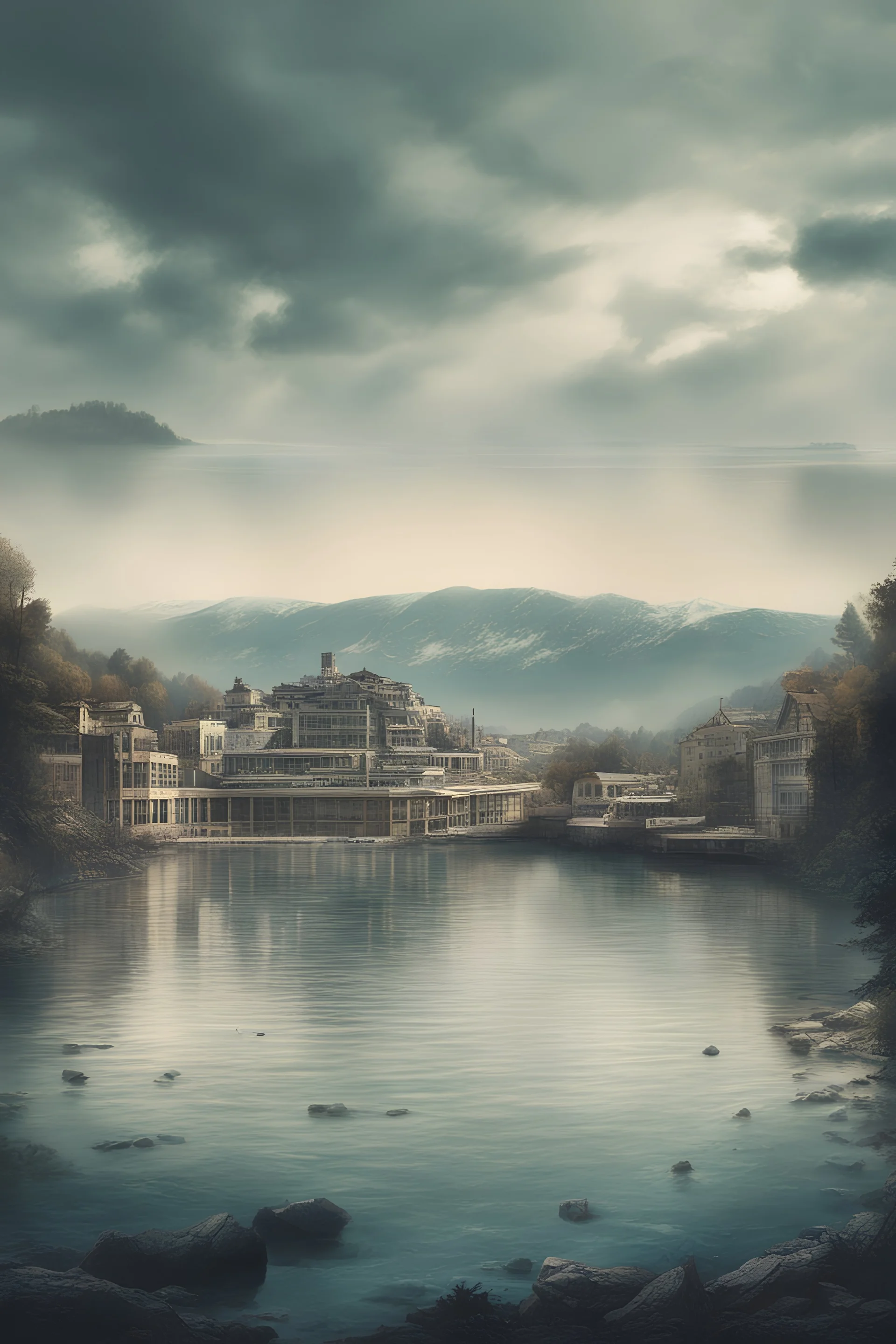 Dystopian art poster of lake geneva.