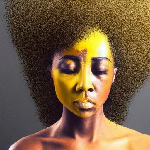 a brain exploding. kintsugi. Chaos. Portrait of a young black woman crying.a mind fracturing.confusion. Tears the colour of oil. Depression seeping out of her eyes nose and mouth like a oil spill