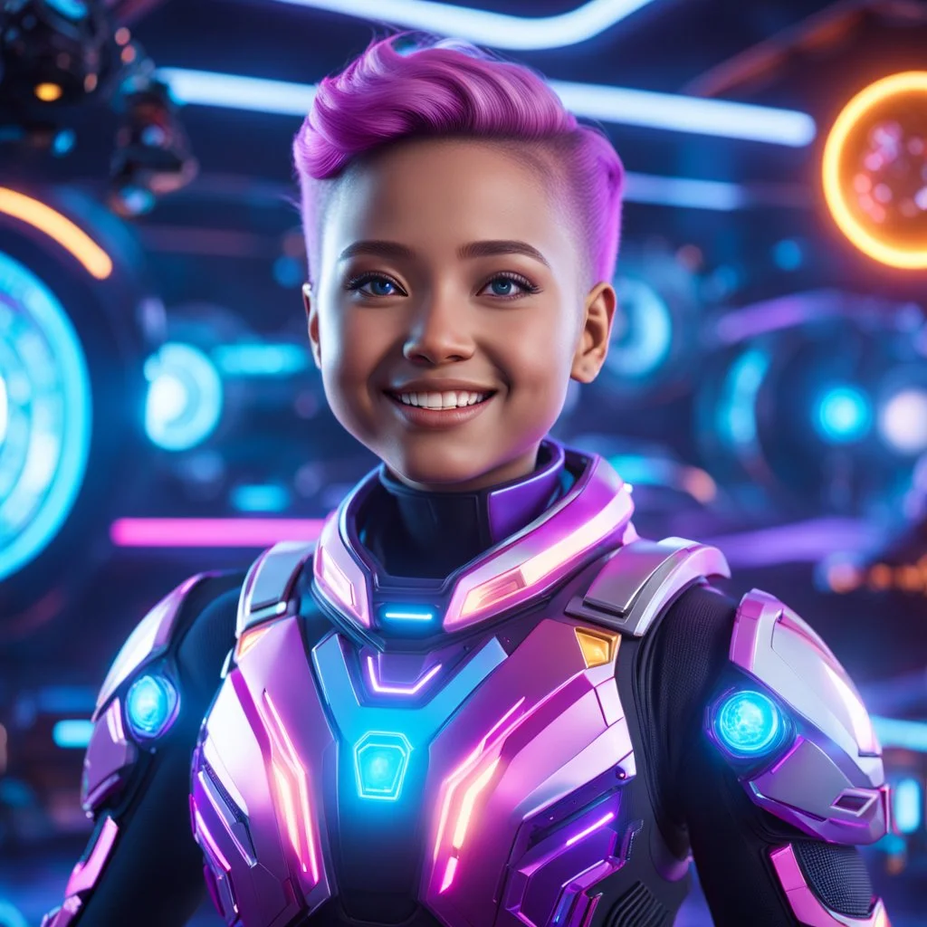 (masterpiece, best quality, 8k, RAW photo, beautiful and aesthetic:1.2), complex detail, Indirect light, photorealistic, (((full body))), Cosmic Baby corp boss style smiling, colorfull Sci-Fi environment