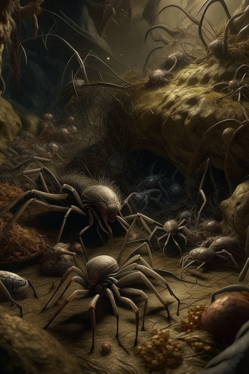 Bosch nightmares paint if style Title: spiders "B farm, snakes " intricate insanely , scorpions ,detailed octane render trending on artstation, 8k artistic photography, photorealistic concept art, soft natural volumetric cinematic perfect light, chiaroscuro, award-winning photograph, masterpiece, oil on canvas, Raphael, Caravaggio, Greg Rutkowski, people, beksinski, Giger